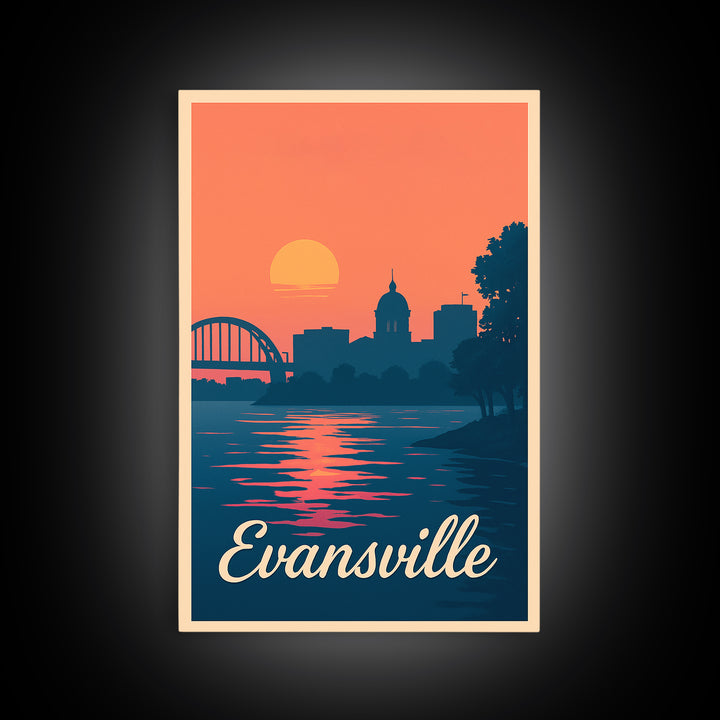 Evansville Indiana Travel Poster, Framed Canvas Print, Classic Travel Poster Art, Evansville City Art, City Travel Prints, Fine Art Print