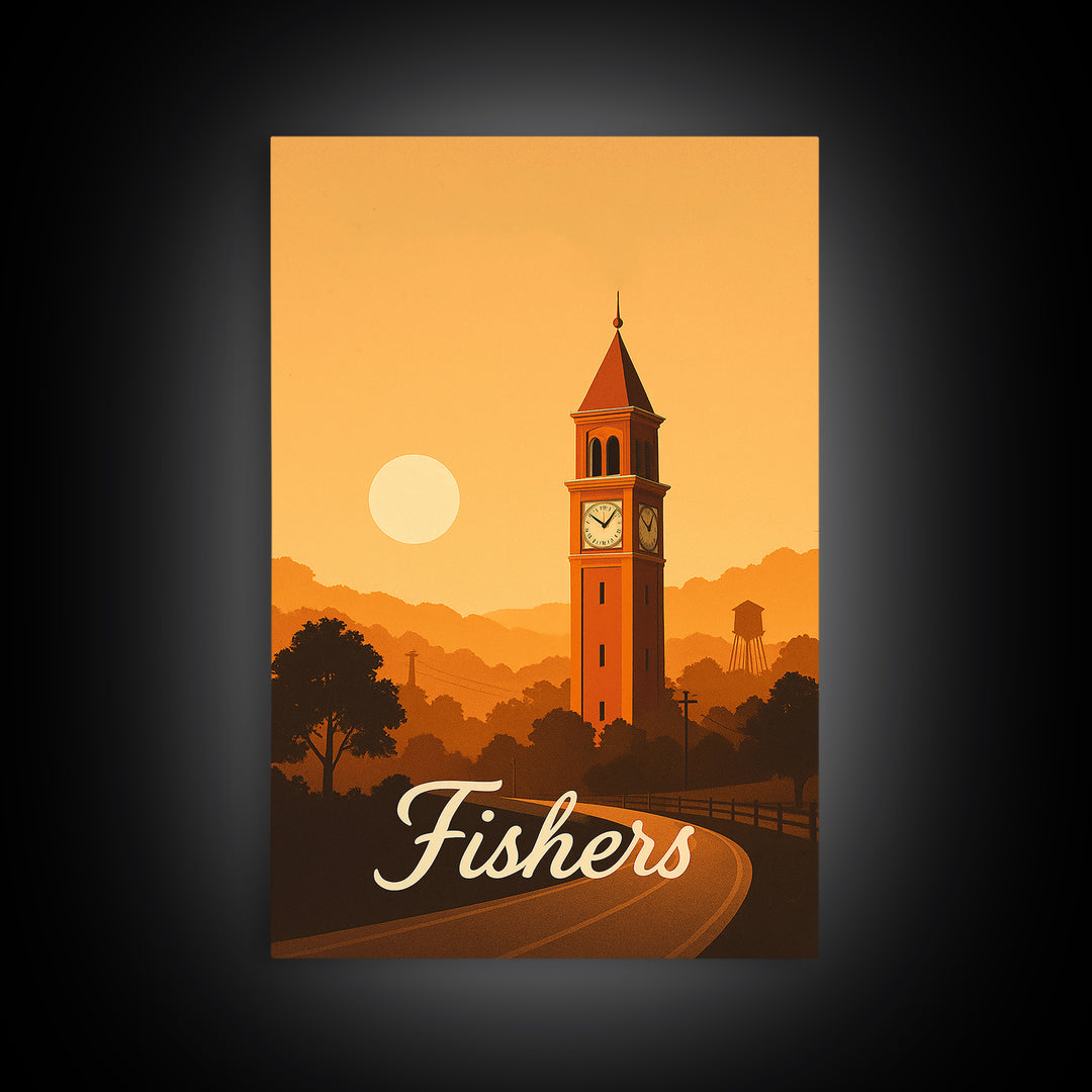 Fishers Indiana Travel Poster, Canvas Print, Classic Travel Poster Art, Fishers Wall Art, Fine Art Print, Wall Art, Eclectic Wall Decor