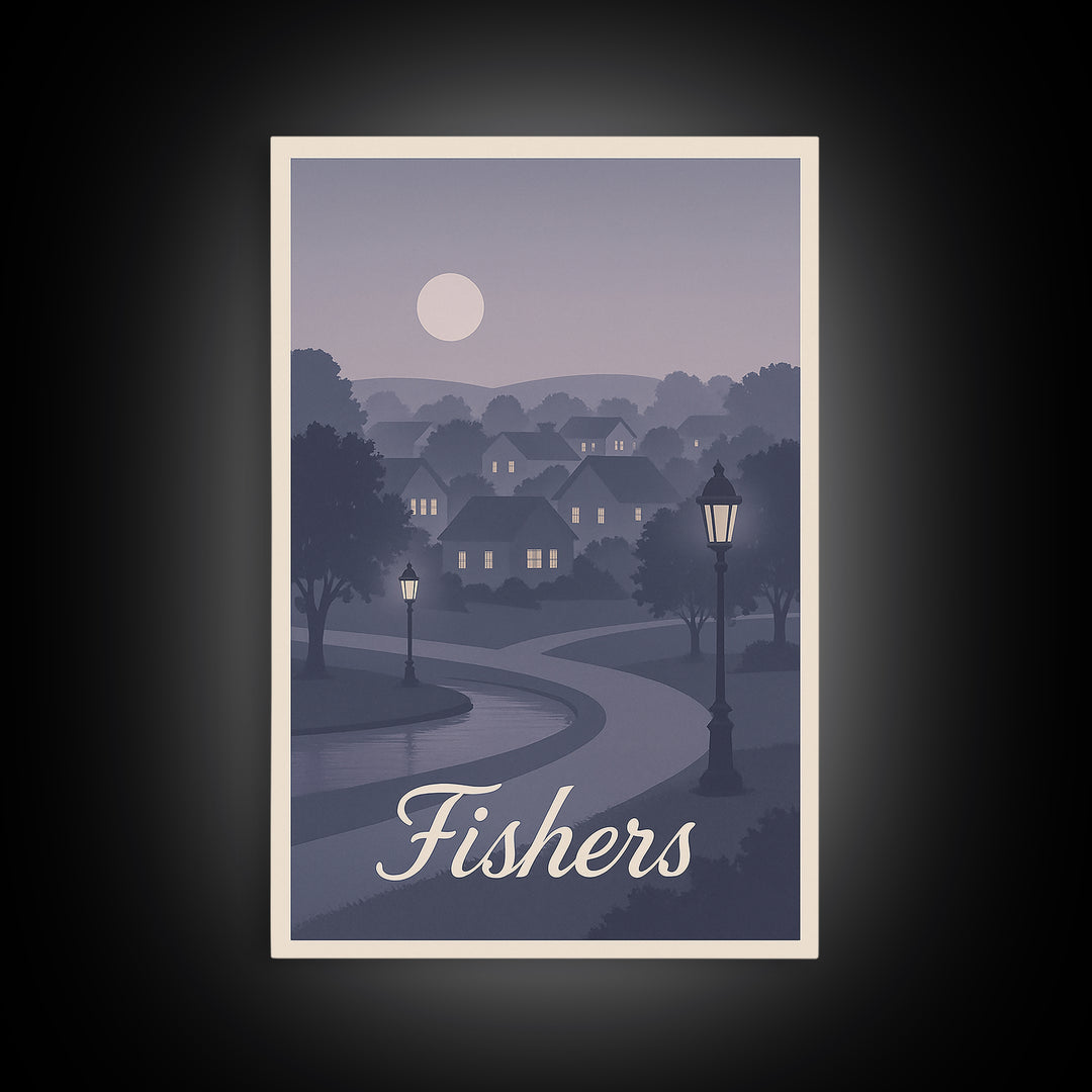 Fishers Travel Poster, Canvas Print, Retro Sunset Skyline Art, Fishers Art Print, Travel Poster Art, Retro Travel Print, Gift For Travelers