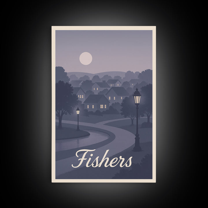 Fishers Travel Poster, Canvas Print, Retro Sunset Skyline Art, Fishers Art Print, Travel Poster Art, Retro Travel Print, Gift For Travelers