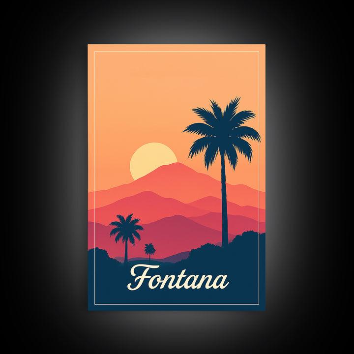 Fontana California Travel Poster, Canvas Print, Mid Century City Wall Art, Fontana City Art, Poster Art, Vintage City Art