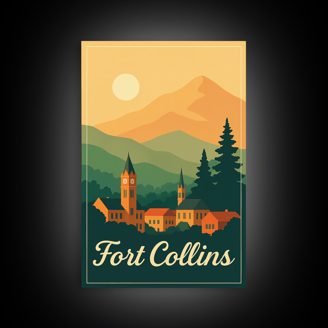 Fort Collins Colorado Travel Poster, Canvas Print, Classic Poster Art, Fort Collins Travel Art, Mid Century Wall Art, Travel Art Print