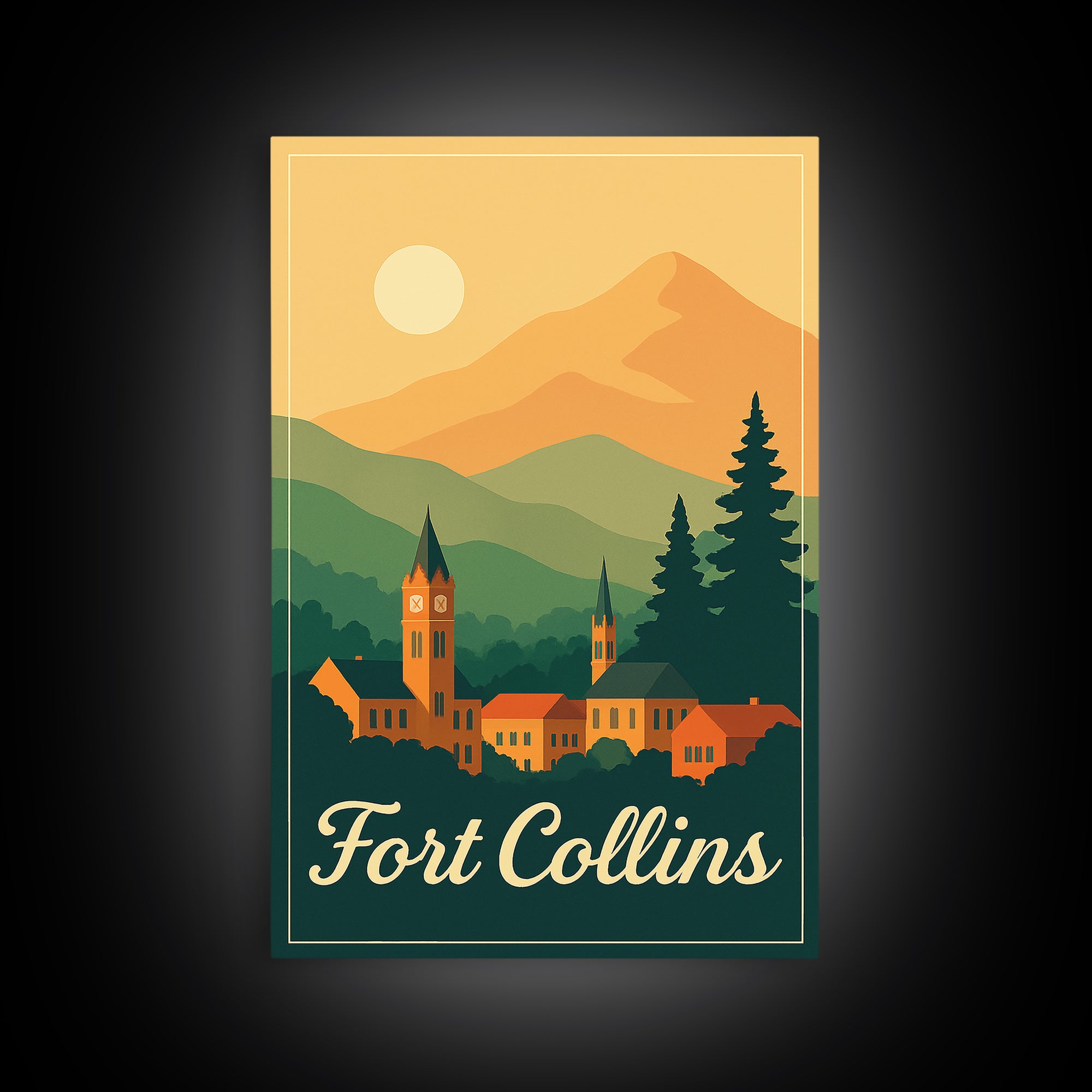 Fort Collins Colorado Travel Poster, Canvas Print, Classic Poster Art, Fort Collins Travel Art, Mid Century Wall Art, Travel Art Print