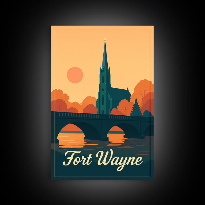 Fort Wayne Indiana Travel Poster, Canvas Print, Classic Travel Poster Art, Fort Wayne Poster Print, Travel Wall Decor, City Travel Prints