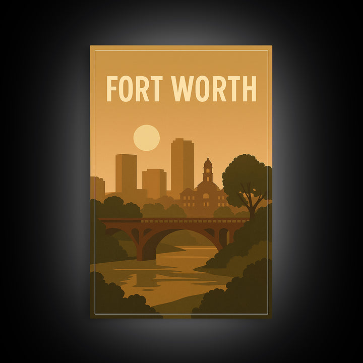Fort Worth Texas Travel Poster, Canvas Print, Mid Century City Wall Art, Fort Worth Poster Print, Fine Art Print, Modern Wall Decor