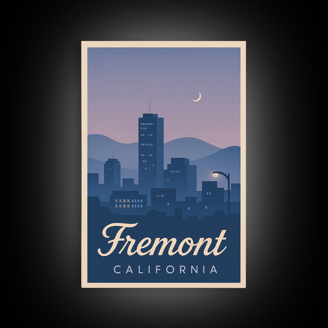 Fremont Travel Poster, Canvas Print, Retro Sunset Skyline Art, Fremont Poster Print, Mid Century Wall Art, Fine Art Print, Travel Wall Art