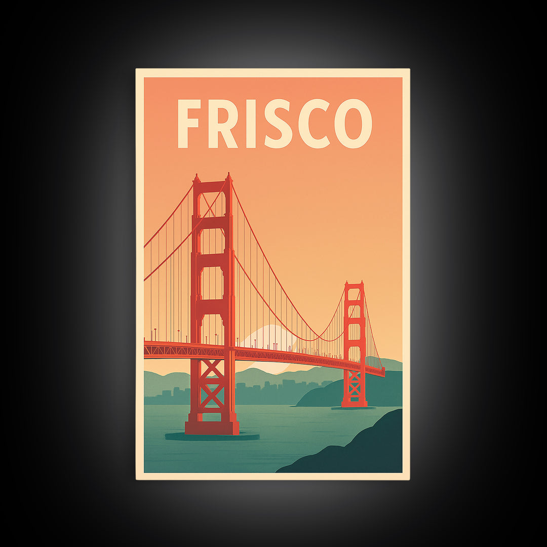 Frisco Travel Poster, Canvas Print, Mid Century City Wall Art, Frisco Art Print, Retro Travel Print, Home Office Decor, Travel Wall Decor