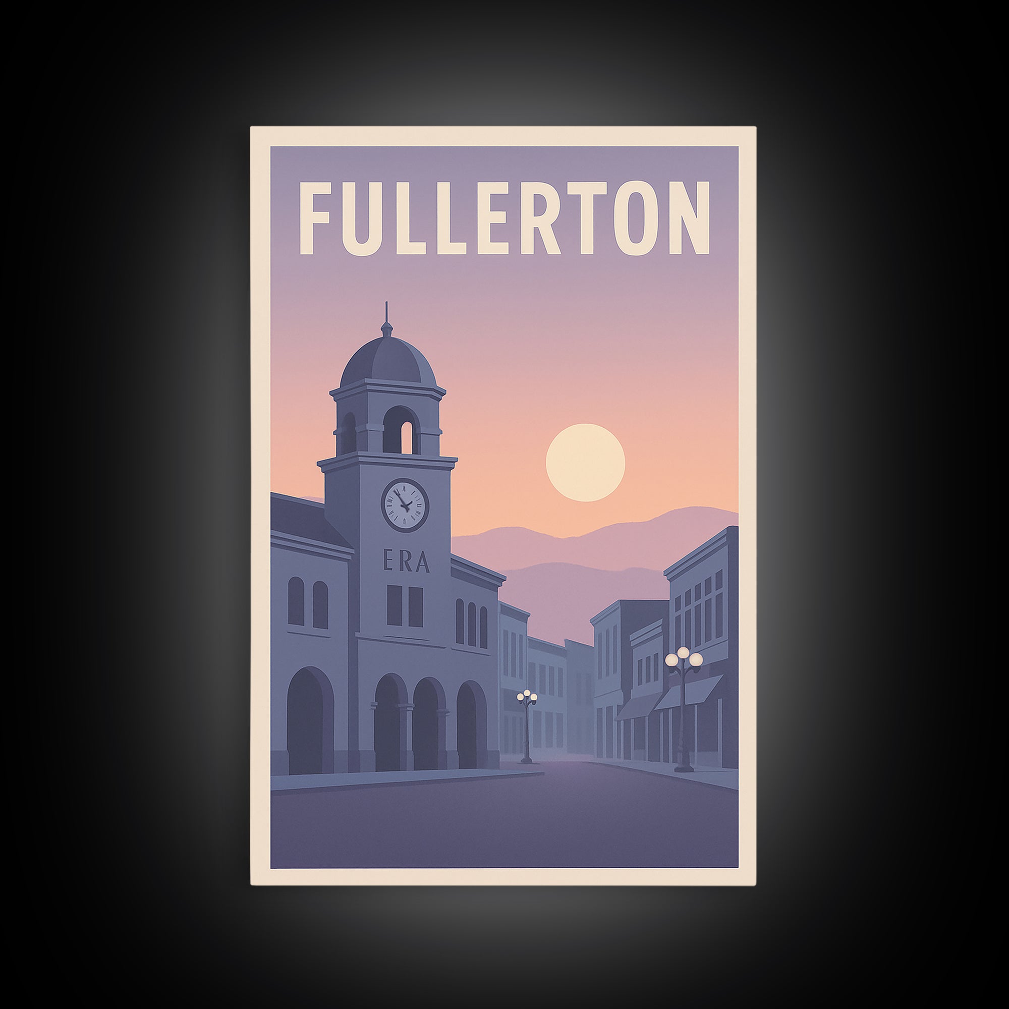 Fullerton California Travel Poster, Canvas Print, Retro Sunset Skyline Art, Fullerton Poster Print, Wanderlust Decor, Gift For Travelers