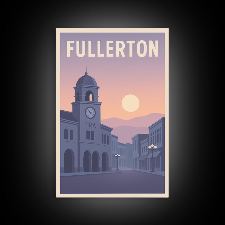 Fullerton California Travel Poster, Canvas Print, Retro Sunset Skyline Art, Fullerton Poster Print, Wanderlust Decor, Gift For Travelers