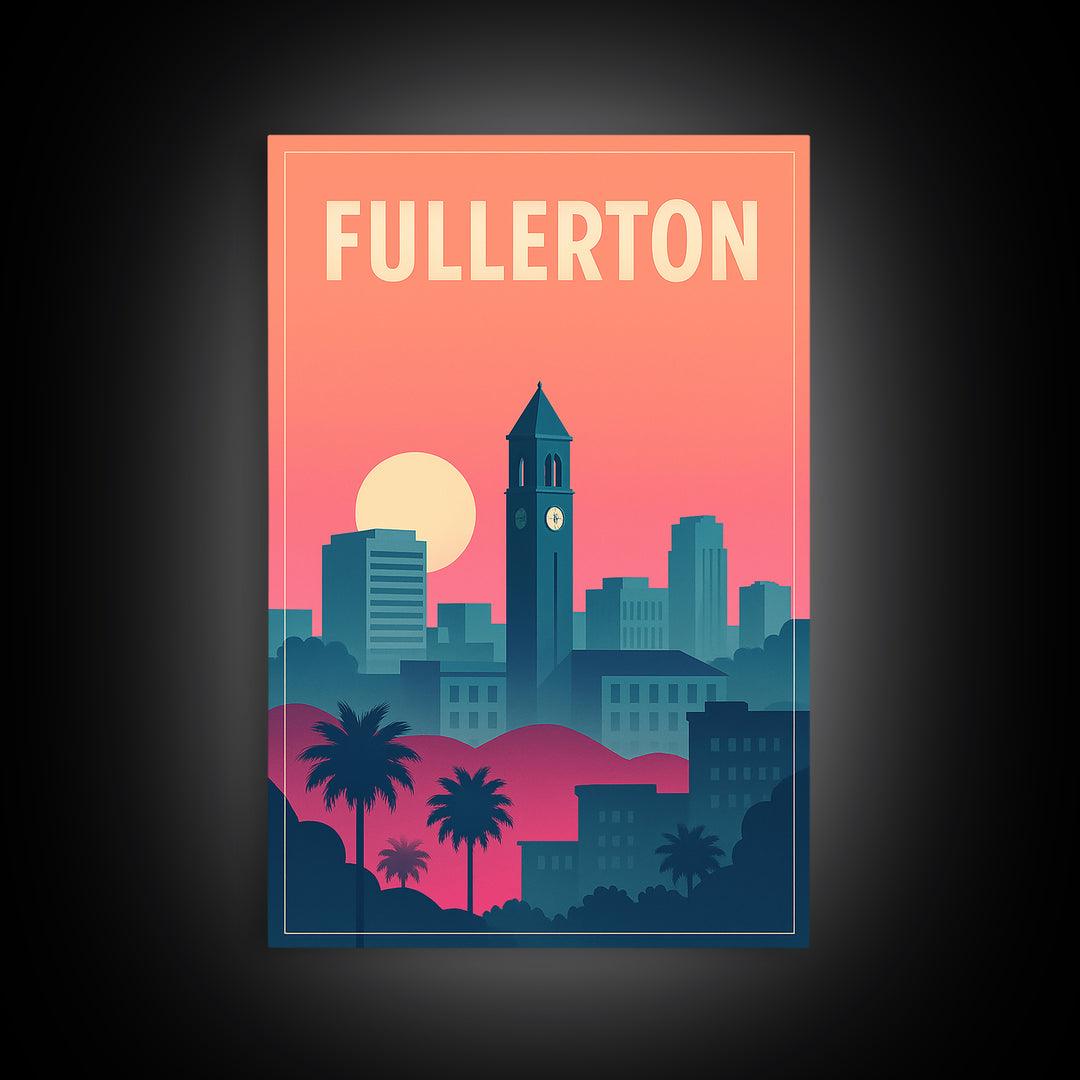 Fullerton Travel Poster, Canvas Print, Mid Century City Wall Art, Fullerton Wall Art, City Travel Prints, Mid Century Wall Art