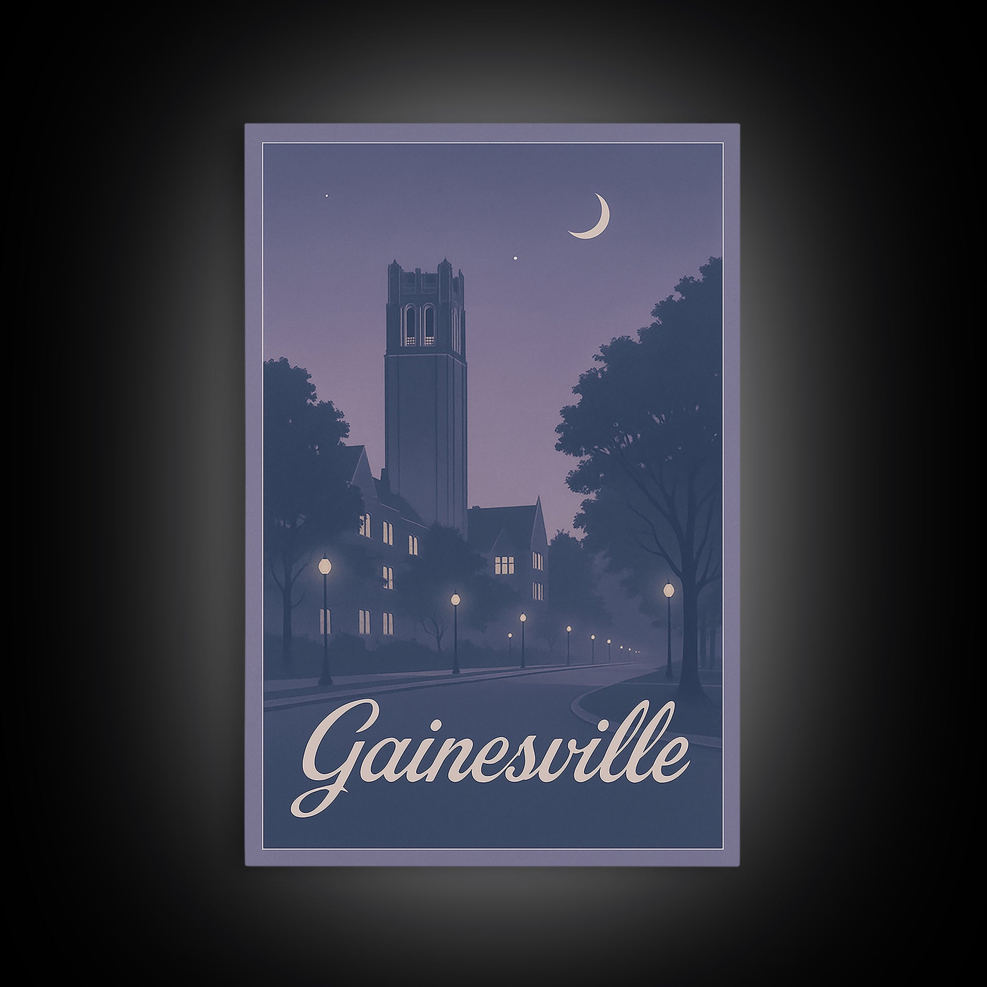 Gainesville Travel Poster, Canvas Print, Retro Sunset Skyline Art, Gainesville Poster Print, Watercolor Cityscape, Modern Wall Decor
