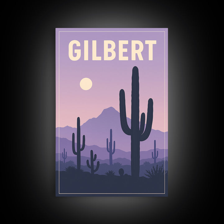 Gilbert Arizona Travel Poster, Canvas Print, Vintage Poster Art, Gilbert Wall Art, Mid Century Wall Art, Travel Art Print, City Illustration