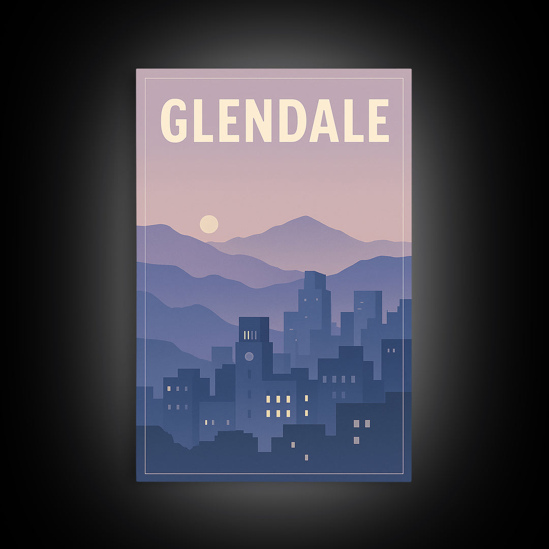 Glendale Arizona Travel Poster, Framed Canvas Print, Retro Sunset Skyline Art, Glendale Art Print, Gift For Travelers, Travel Poster Art