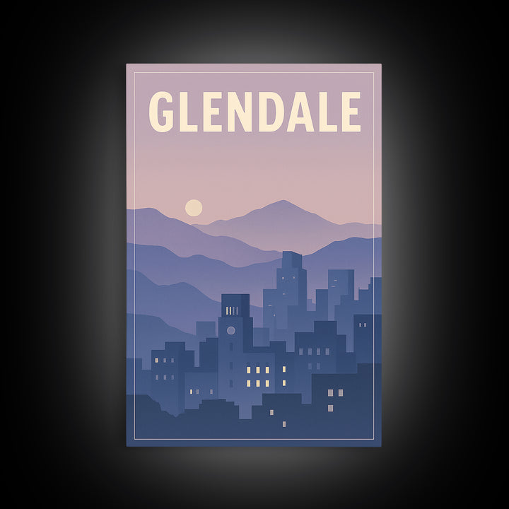 Glendale Arizona Travel Poster, Framed Canvas Print, Retro Sunset Skyline Art, Glendale Art Print, Gift For Travelers, Travel Poster Art