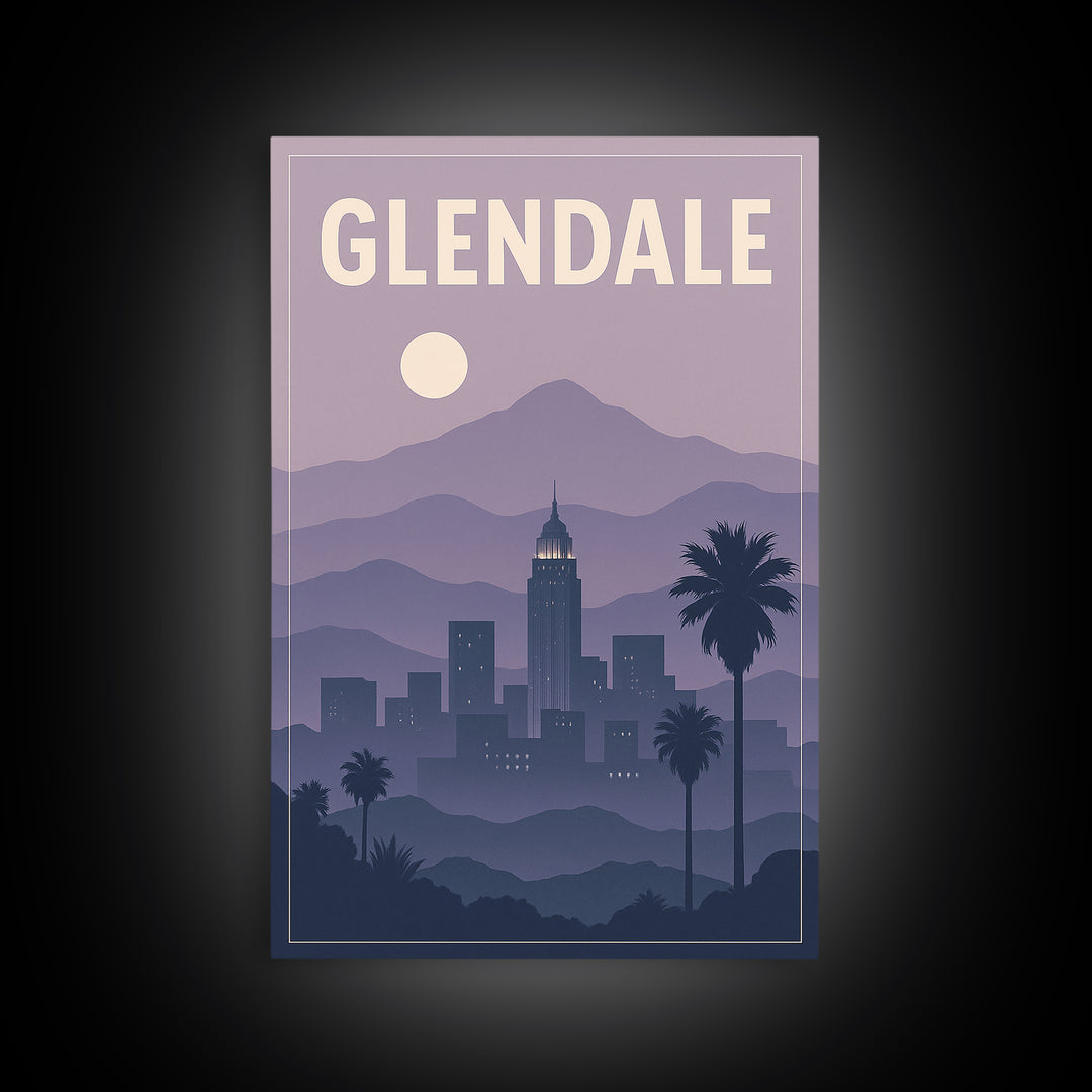 Glendale Travel Poster, Framed Canvas Print, Vintage Travel Poster Art, Glendale Wall Art, Travel Poster Set, Travel Art Print