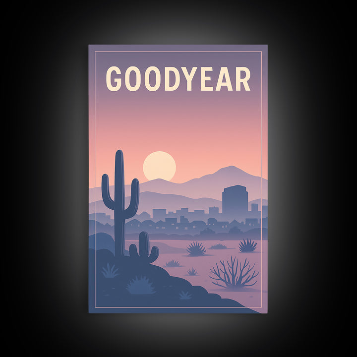 Goodyear Arizona Travel Poster, Canvas Print, Retro Sunset Skyline Art, Goodyear City Art, Wanderlust Decor, Fine Art Print, City Art Print