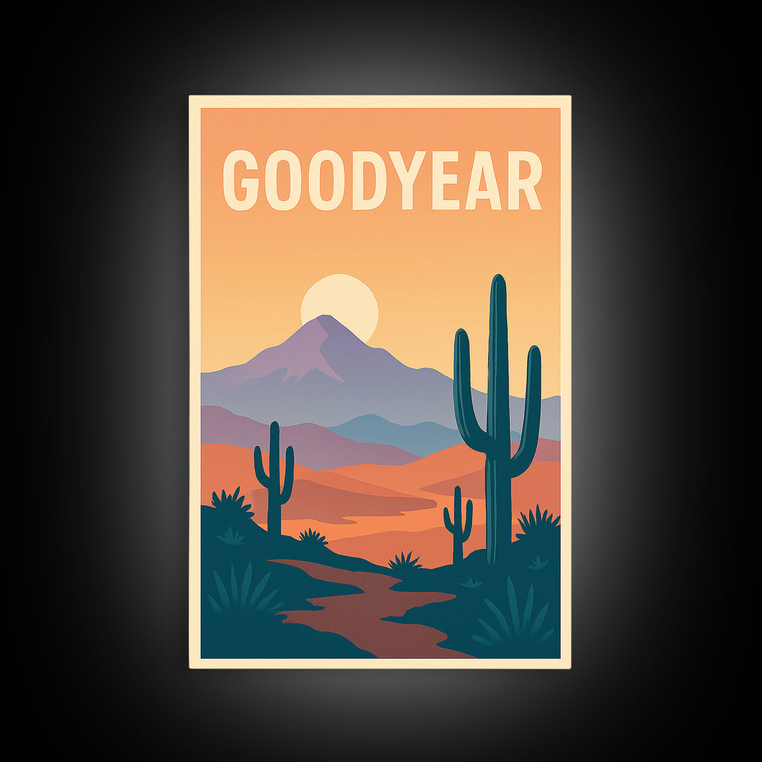 Goodyear Travel Poster, Framed Canvas Print, Vintage Travel Poster Art, Goodyear Art Print, Fine Art Print, Living Room Wall Art
