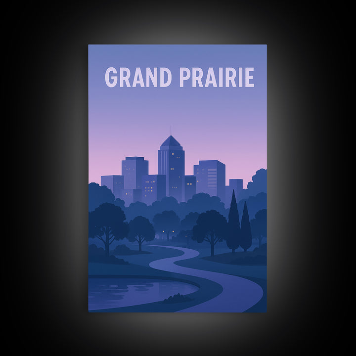 Grand Prairie Texas Travel Poster, Canvas Print, Mid Century City Wall Art, Grand Prairie Poster Print, Travel Poster Set, Modern Wall Decor
