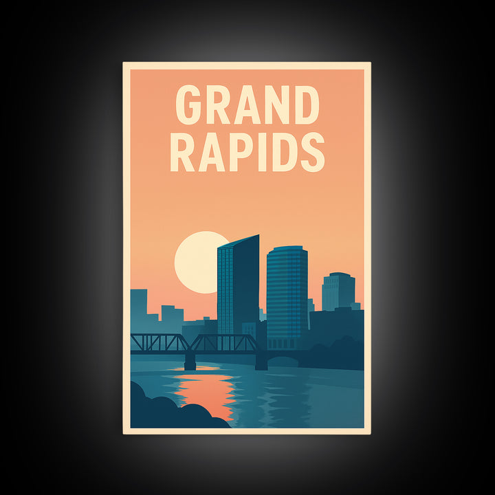 Grand Rapids Travel Poster, Canvas Print, Classic Travel Poster Art, Grand Rapids Travel Art, City Travel Prints, Vintage Travel Print
