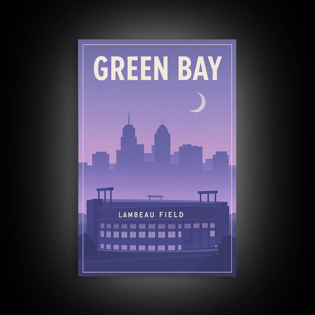 Green Bay Wisconsin Travel Poster, Framed Canvas Print, Classic Travel Poster Art, Green Bay Wall Art, Fine Art Print, City Illustration