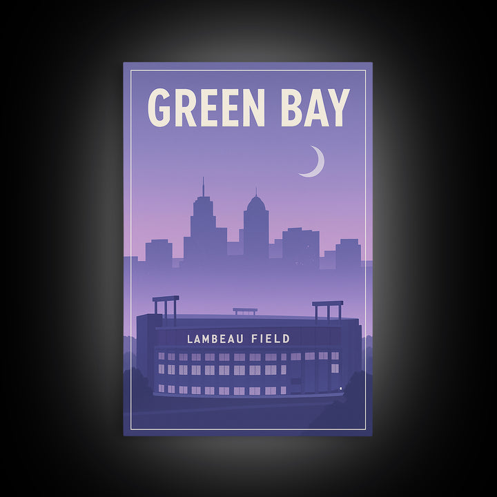Green Bay Wisconsin Travel Poster, Framed Canvas Print, Classic Travel Poster Art, Green Bay Wall Art, Fine Art Print, City Illustration