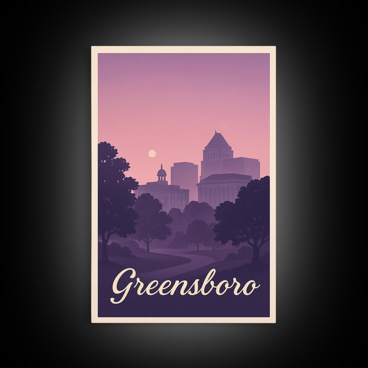 Greensboro Travel Poster, Framed Canvas Print, Classic Travel Poster Art, Greensboro City Art, City Travel Prints, Travel Art Print