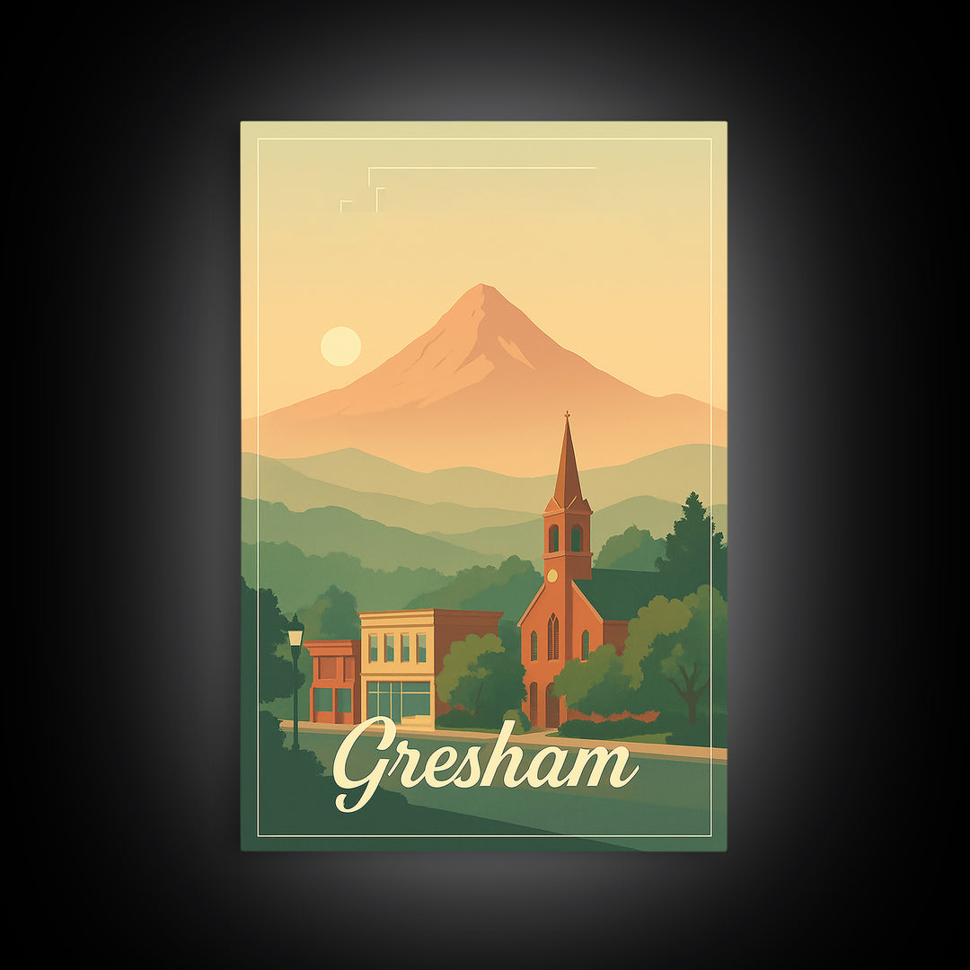 Gresham Oregon Travel Poster, Canvas Print, Classic Poster Art, Gresham Wall Art, Office Decor, City Travel Prints, Retro Travel Print