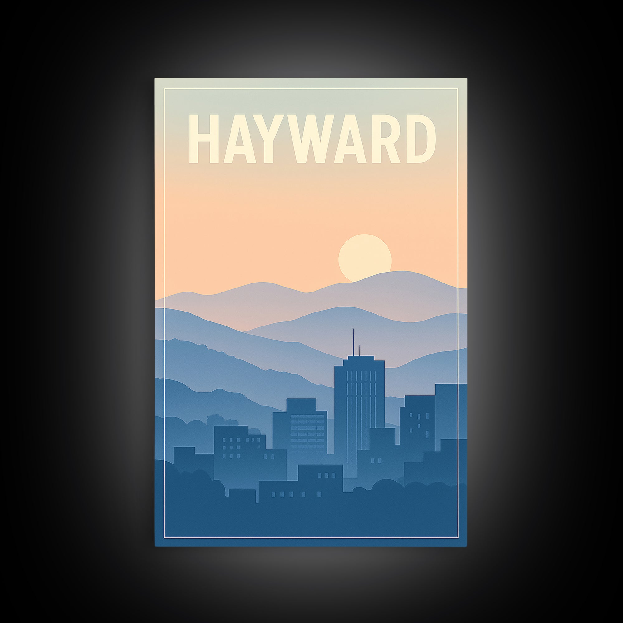 Hayward California Travel Poster, Canvas Print, Retro Sunset Skyline Art, Hayward Art Print, Travel Art Print, Modern Wall Decor, Poster Art