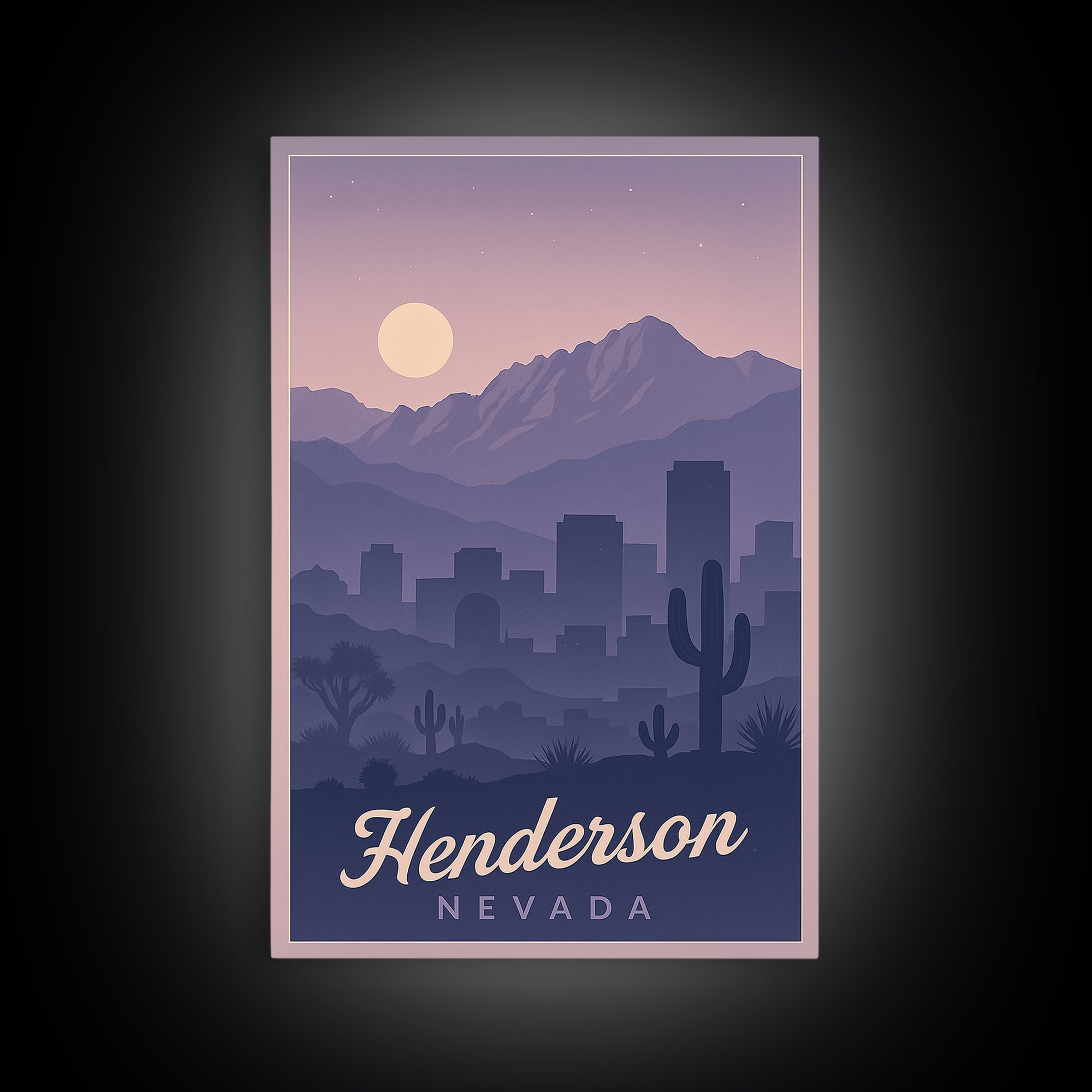 Henderson Travel Poster, Framed Canvas Print, Retro Sunset Skyline Art, Henderson City Art, Retro Travel Print, Mid Century Wall Art