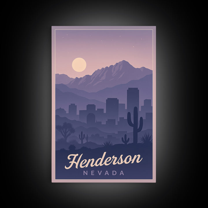 Henderson Travel Poster, Framed Canvas Print, Retro Sunset Skyline Art, Henderson City Art, Retro Travel Print, Mid Century Wall Art