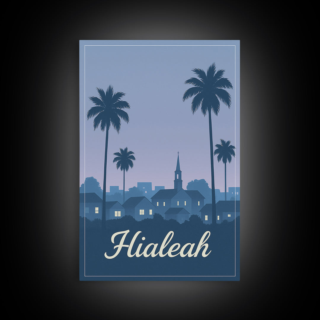 Hialeah Travel Poster, Framed Canvas Print, Mid Century City Wall Art, Hialeah Poster Print, Vintage Travel Print, Travel Poster Art