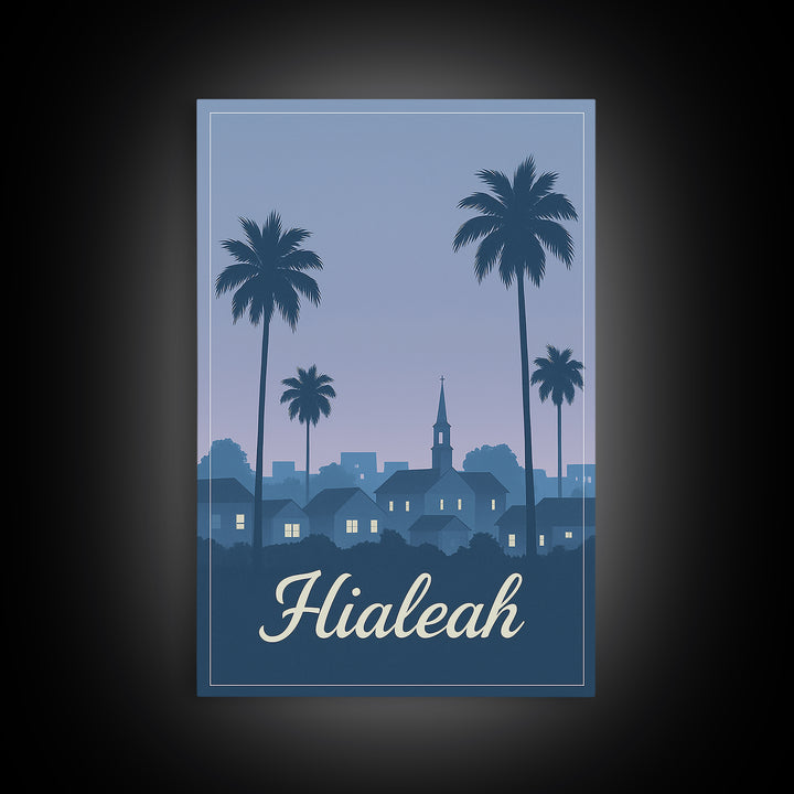 Hialeah Travel Poster, Framed Canvas Print, Mid Century City Wall Art, Hialeah Poster Print, Vintage Travel Print, Travel Poster Art
