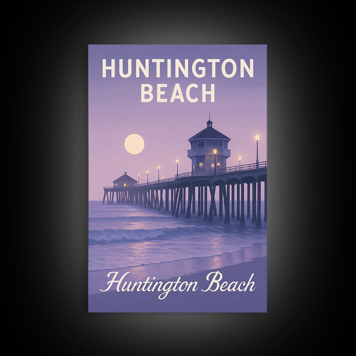 Huntington Beach Travel Poster, Framed Canvas Print, Classic Travel Poster Art, Huntington Beach Travel Art, Travel Wall Art, Design 2