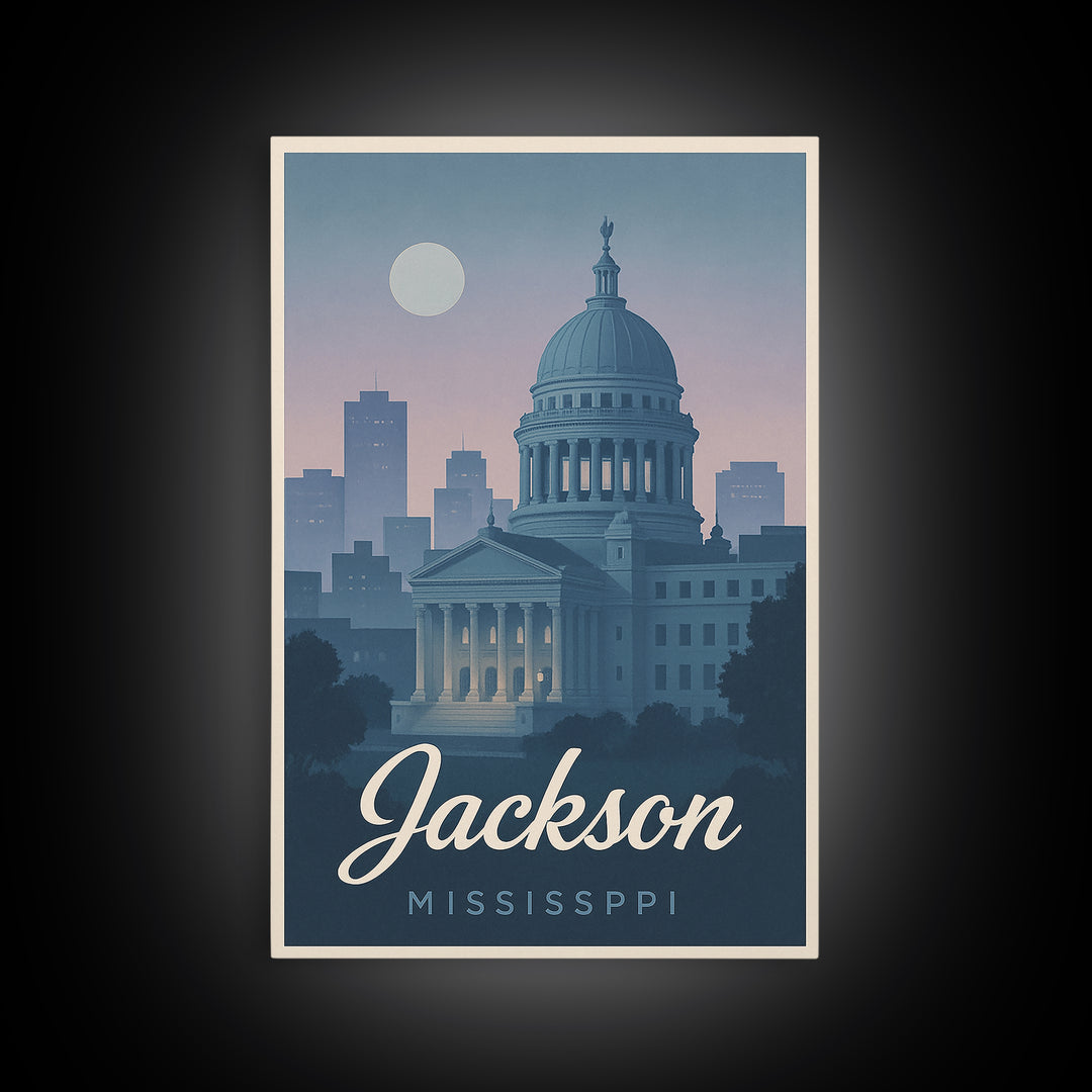 Jackson Travel Poster, Canvas Print, Mid Century City Wall Art, Jackson Wall Art, Travel Wall Art, Gift For Travelers, Travel Art Print