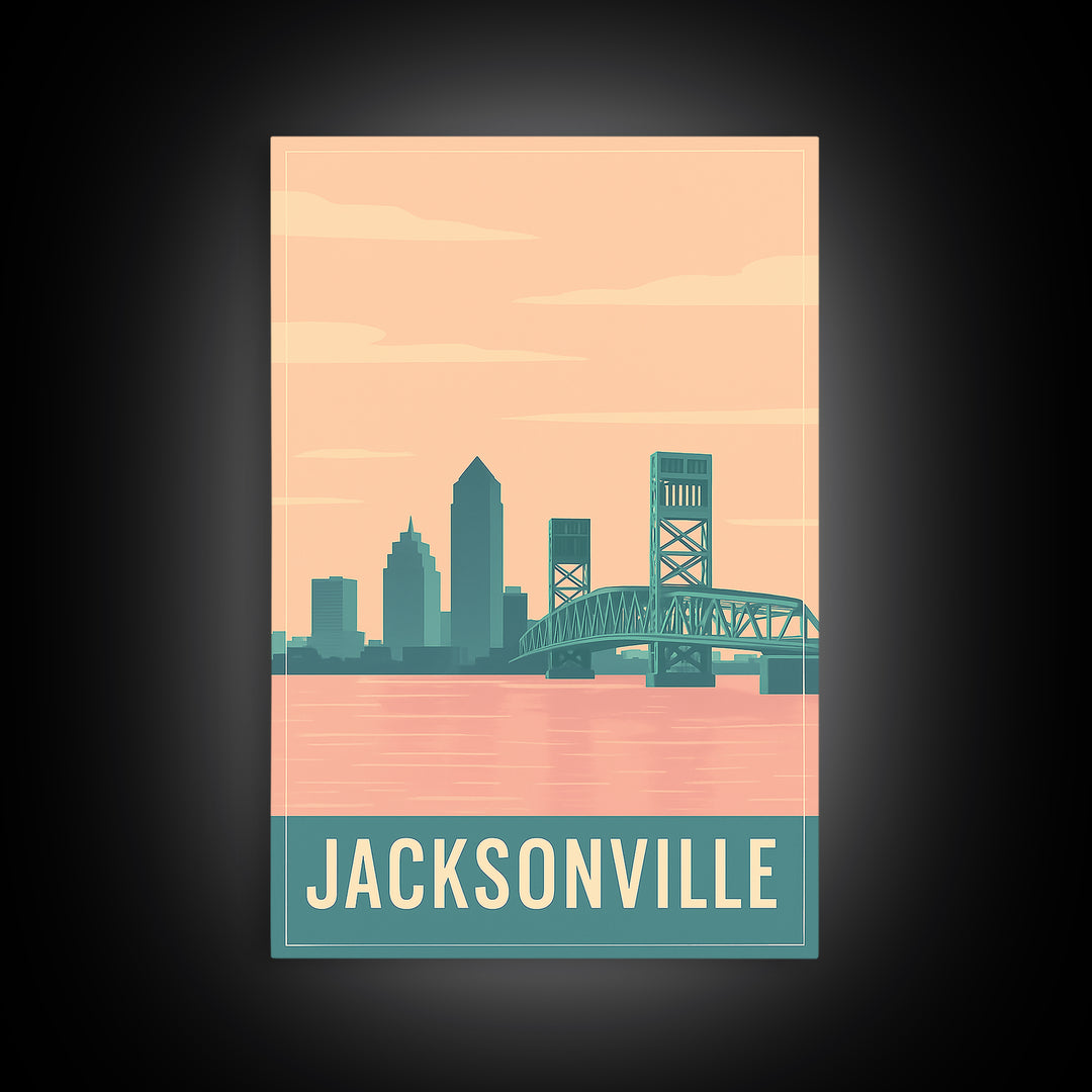 Jacksonville Travel Poster, Canvas Print, Classic Travel Poster Art, Jacksonville Wall Art, Fine Art Print, Home Office Decor, Design 2