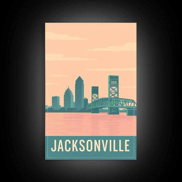Jacksonville Travel Poster, Canvas Print, Classic Travel Poster Art, Jacksonville Wall Art, Fine Art Print, Home Office Decor, Design 2
