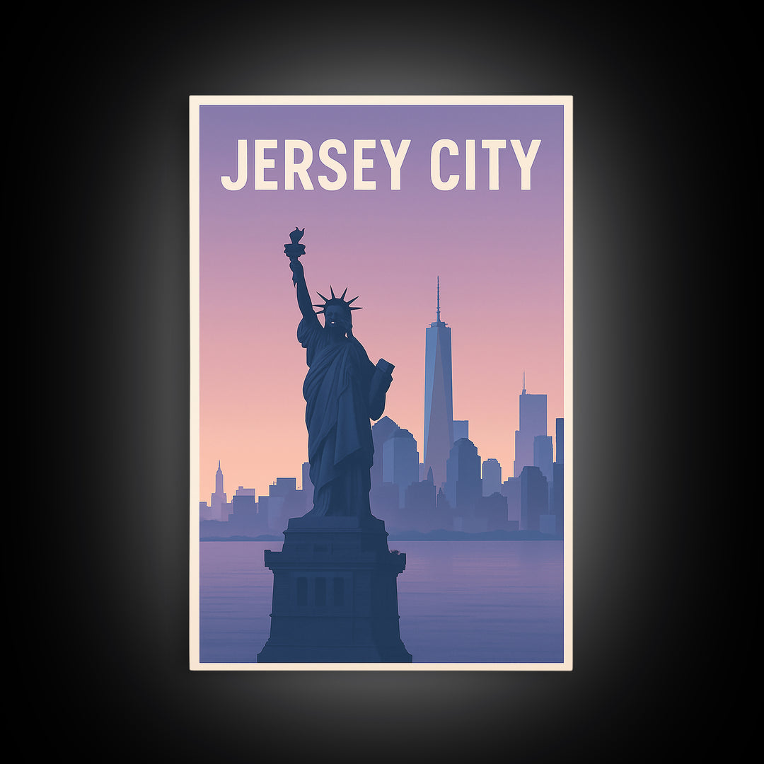 Jersey City New Jersey Travel Poster, Canvas Print, Mid Century City Wall Art, Jersey City Poster Print, Travel Art, City Travel Prints