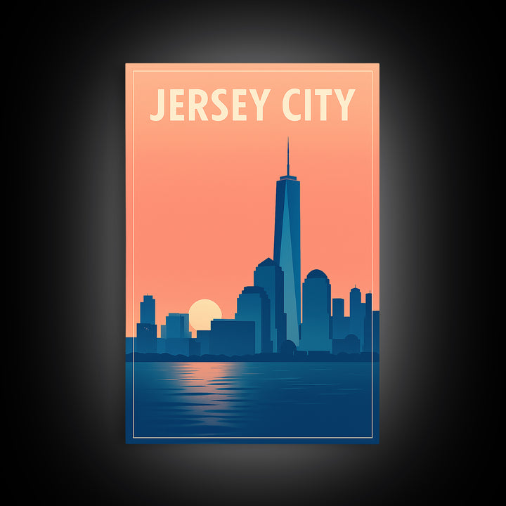 Jersey City Travel Poster, Framed Canvas Print, Mid Century City Wall Art, Jersey City Travel Art, Retro Travel Print, Mid Century Wall Art