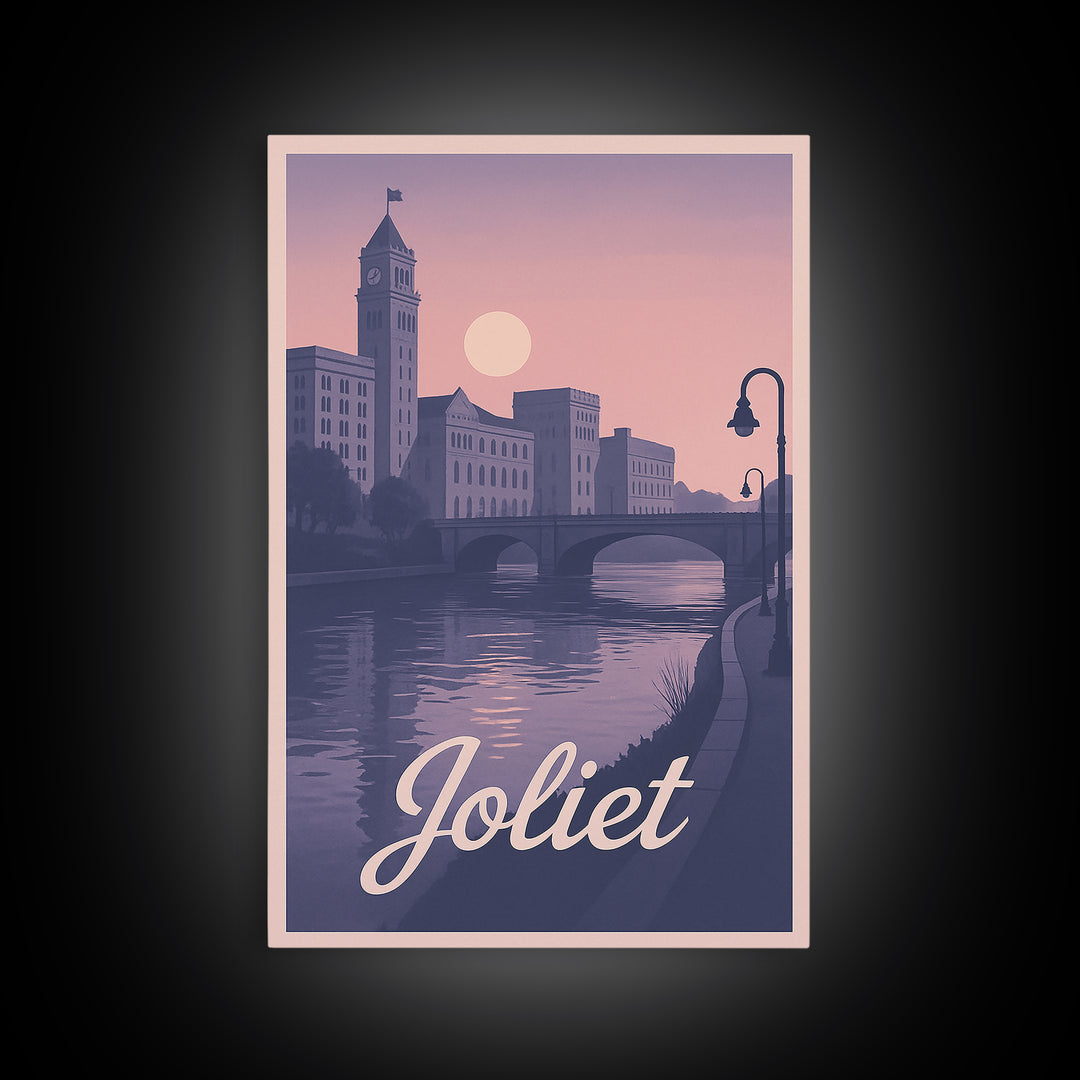Joliet Travel Poster, Canvas Print, Retro Sunset Skyline Art, Joliet Wall Art, Travel Poster Art, Vintage Travel Art, City Travel Prints