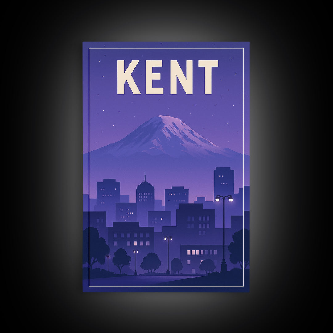 Kent Washington Travel Poster, Canvas Print, Retro Sunset Skyline Art, Kent Poster Print, Wall Decor, Gift For Travelers, Travel Decor