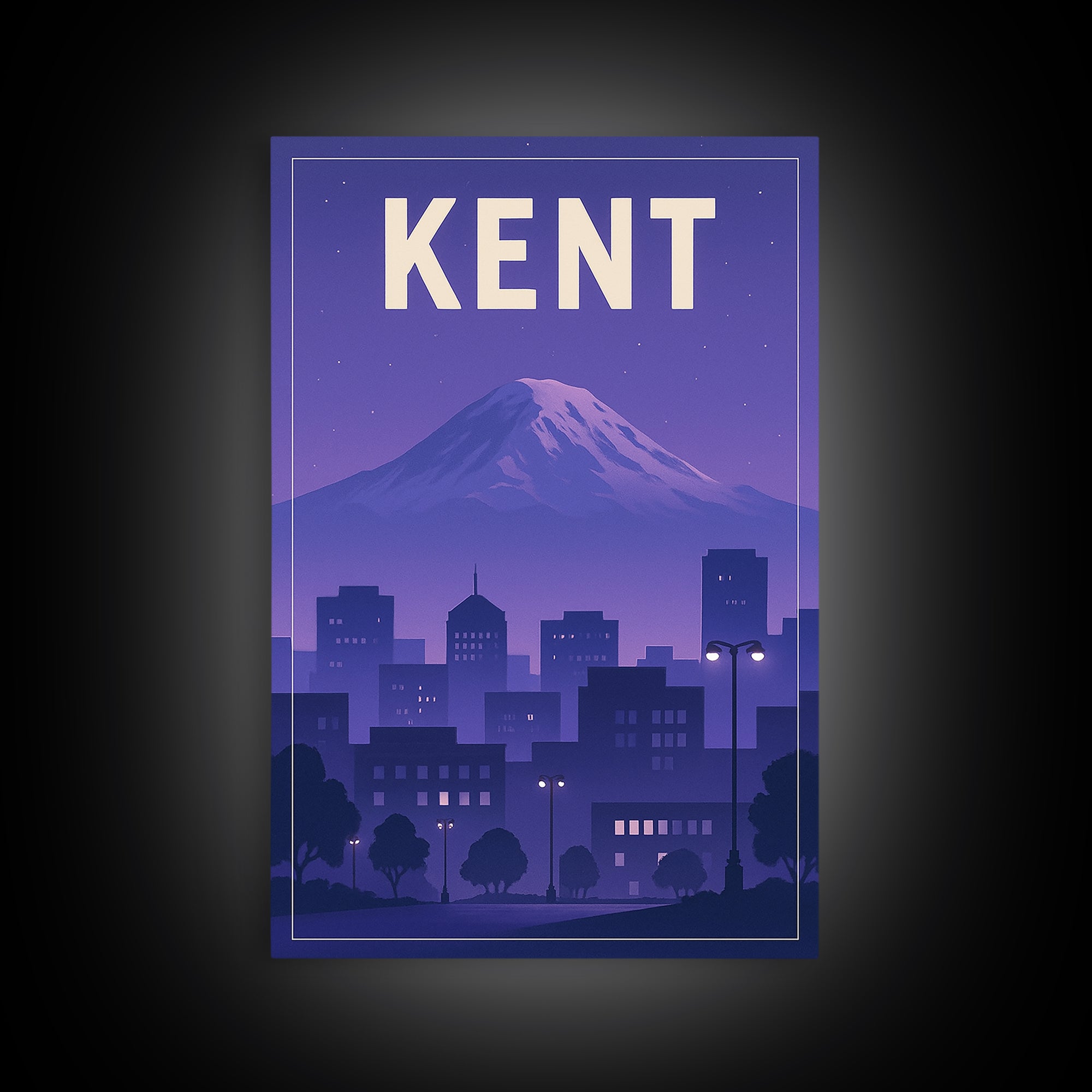 Kent Washington Travel Poster, Canvas Print, Retro Sunset Skyline Art, Kent Poster Print, Wall Decor, Gift For Travelers, Travel Decor