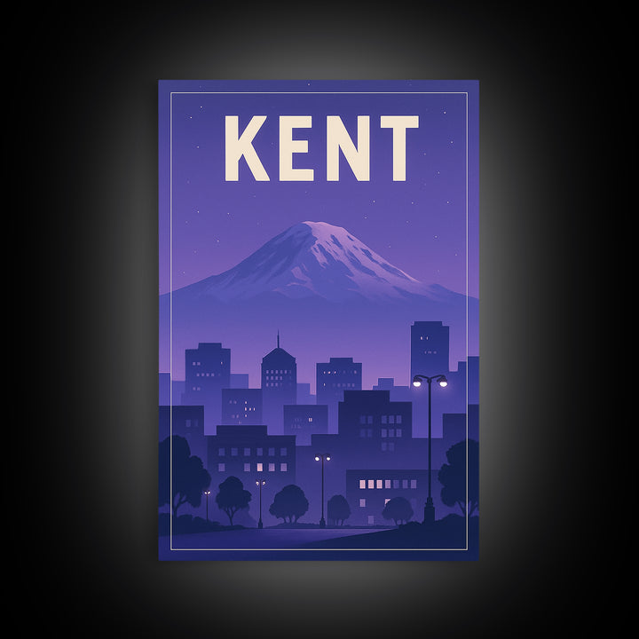 Kent Washington Travel Poster, Canvas Print, Retro Sunset Skyline Art, Kent Poster Print, Wall Decor, Gift For Travelers, Travel Decor