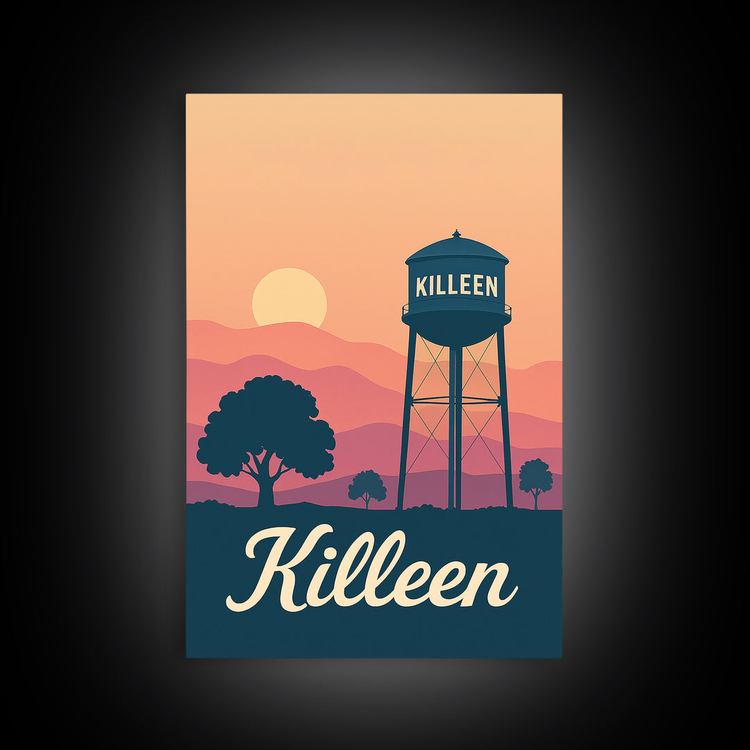 Killeen Texas Travel Poster, Canvas Print, Mid Century City Wall Art, Killeen Art Print, Modern Wall Decor, Travel Poster Art, Wall Decor