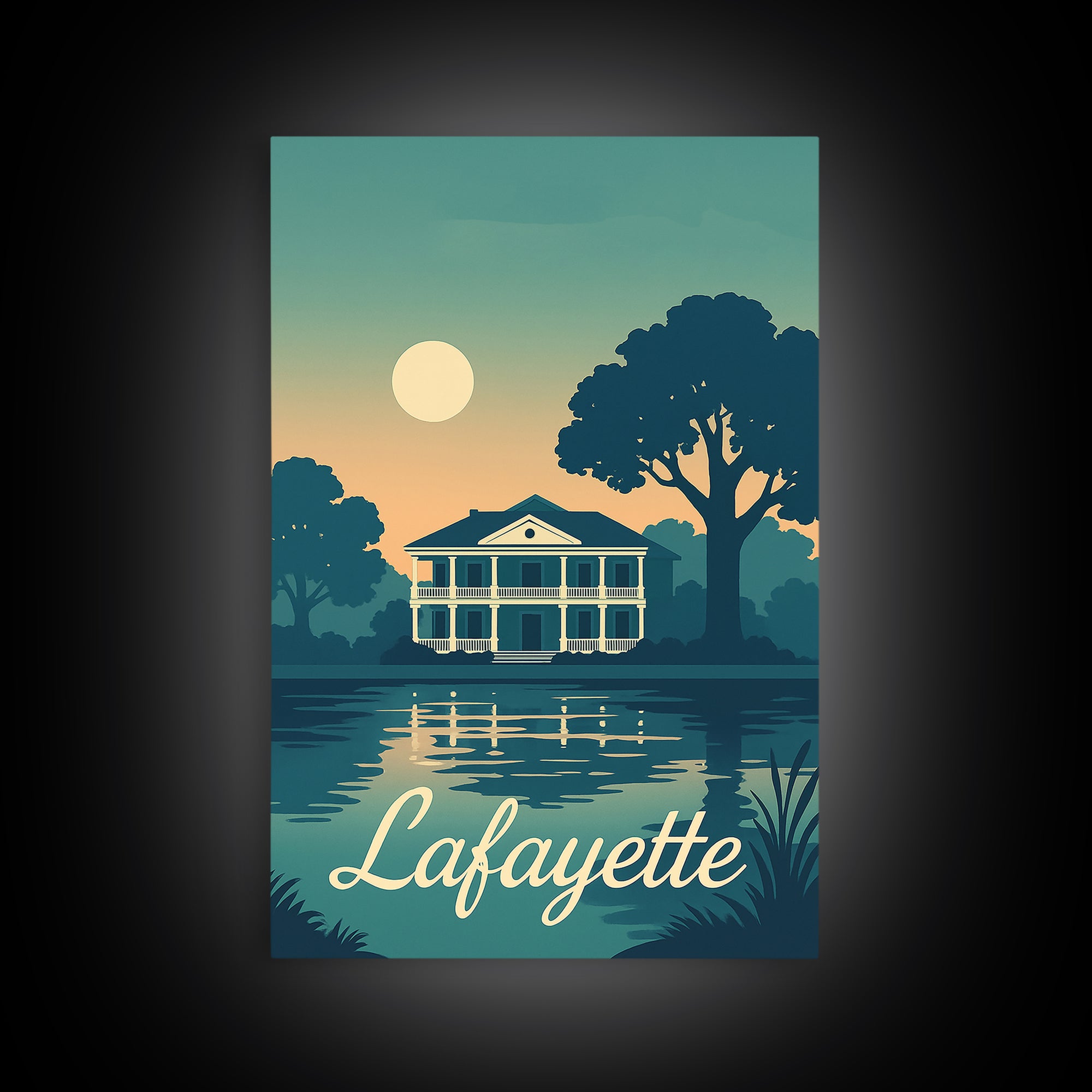 Lafayette Louisiana Travel Poster, Canvas Print, Retro Sunset Skyline Art, Lafayette Poster Print, Vintage Travel Print, Vintage City Art