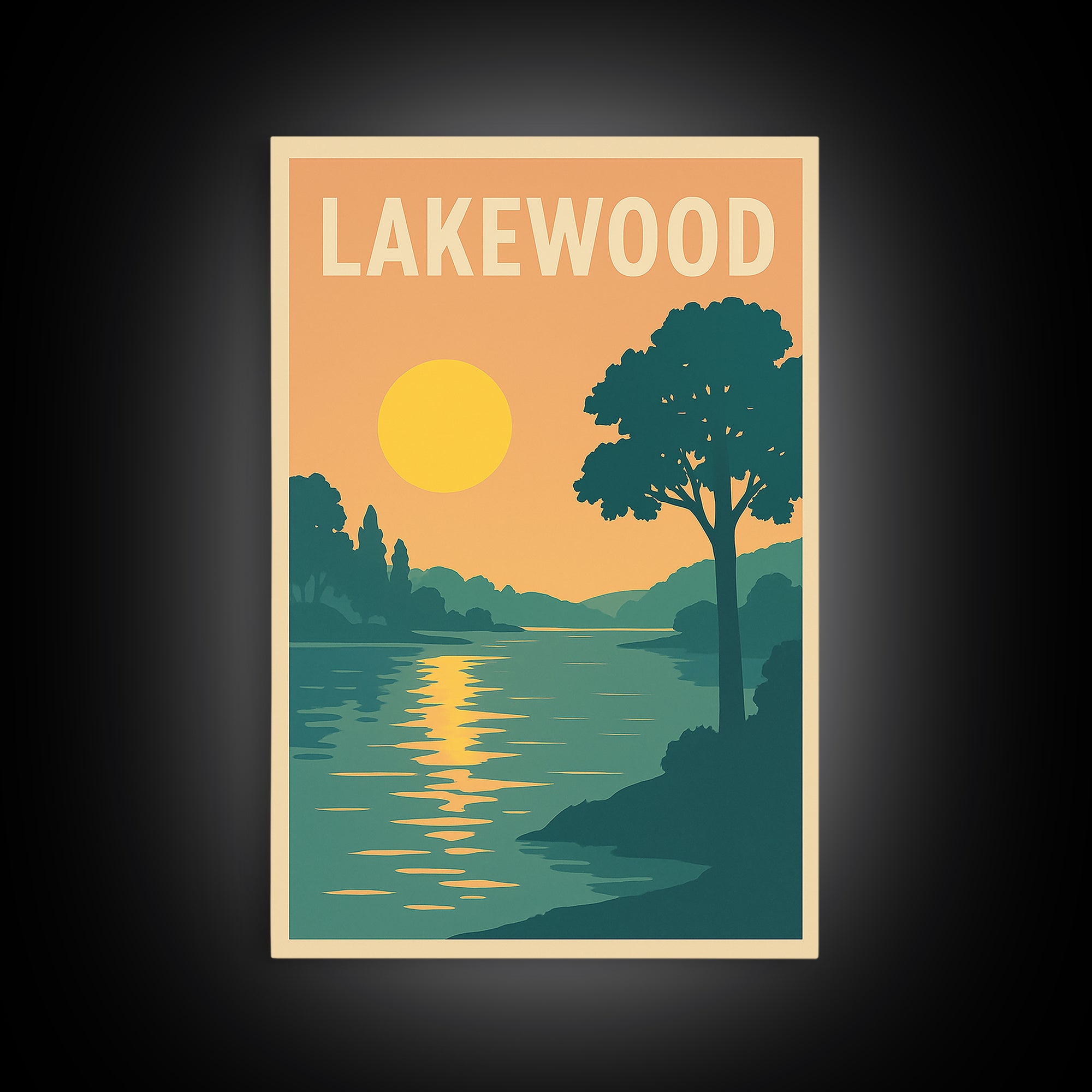 Lakewood Travel Poster, Framed Canvas Print, Classic Travel Poster Art, Lakewood City Art, Travel Poster Art, Retro Travel Print