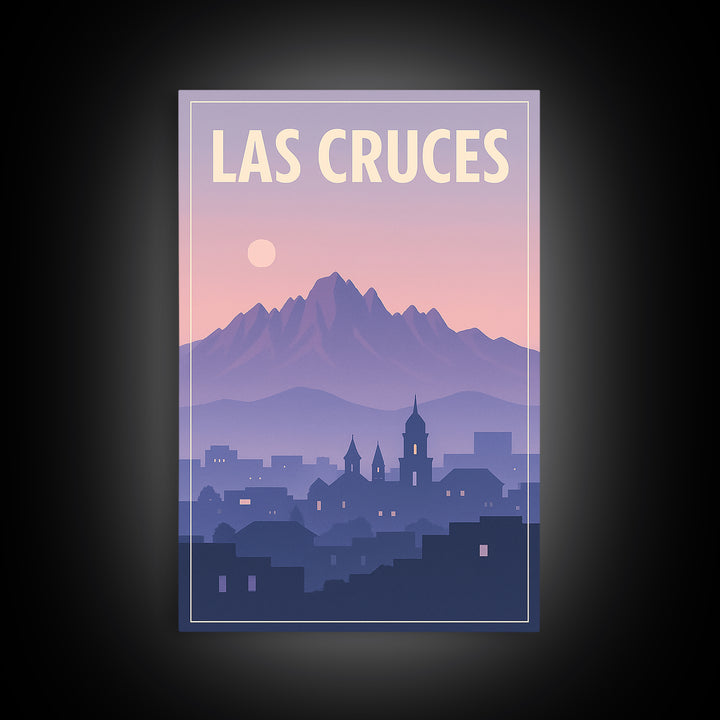 Las Cruces New Mexico Travel Poster, Canvas Print, Retro Sunset Skyline Art, Las Cruces Art Print, Modern Wall Decor, City Illustration