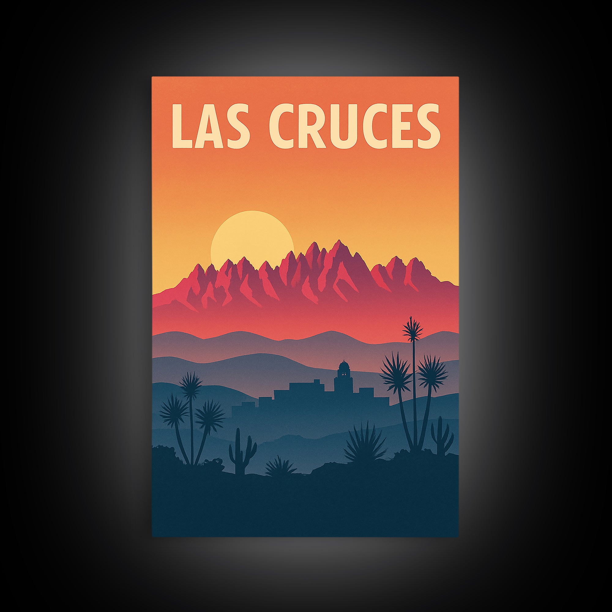 Las Cruces Travel Poster, Canvas Print, Retro Sunset Skyline Art, Las Cruces Poster Print, Mid Century Wall Art, Eclectic Wall Decor
