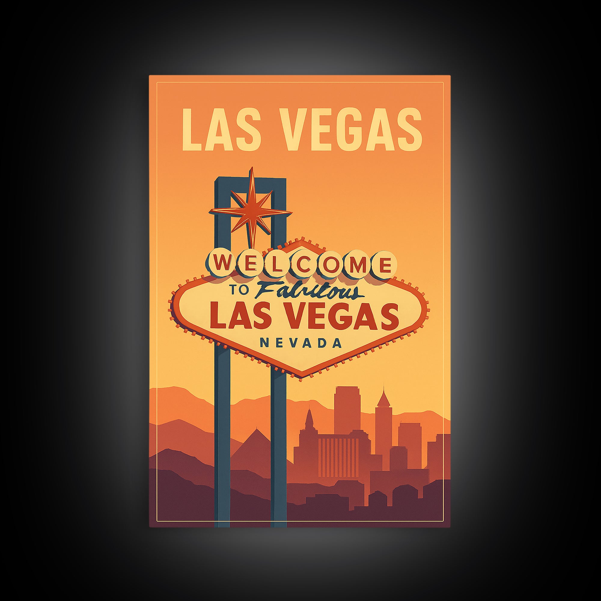 Las Vegas Nevada Travel Poster, Canvas Print, Retro Sunset Skyline Art, Las Vegas Travel Art, Travel Art Print, Mid Century Wall Art