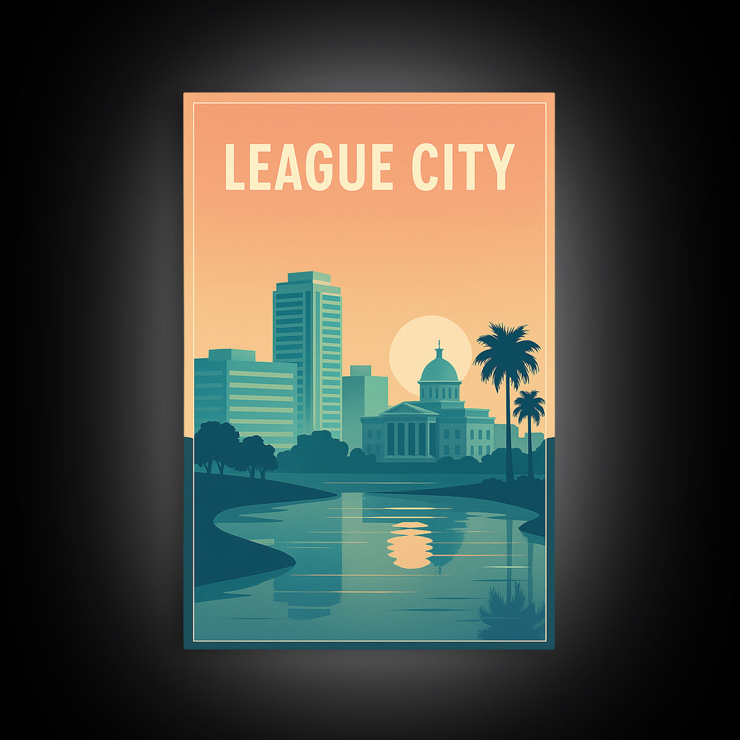 League City Travel Poster, Canvas Print, Classic Travel Poster Art, League City Poster Print, Retro Travel Print, Vintage Travel Art