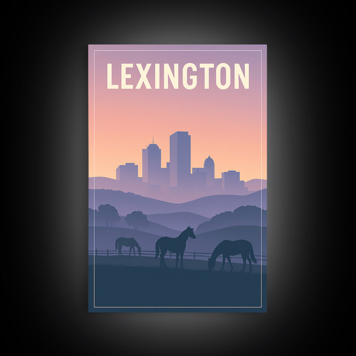 Lexington Kentucky Travel Poster, Framed Canvas Print, Classic Travel Poster Art, Lexington Art Print, Travel Wall Art, City Illustration